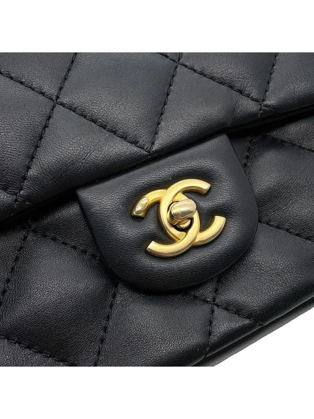 Chanel Chain Shoulder Bag Mini Quilted CC Logo Lambskin Black